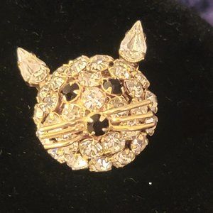 Vintage Warner RARE Cat Rhinestone  brooch